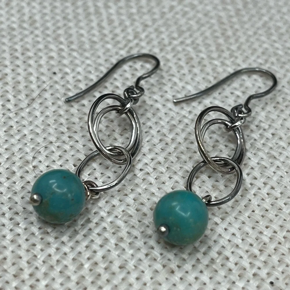 Vintage Whitney Kelly Sterling Silver Earrings with Turquoise Beads - Picture 3 of 16